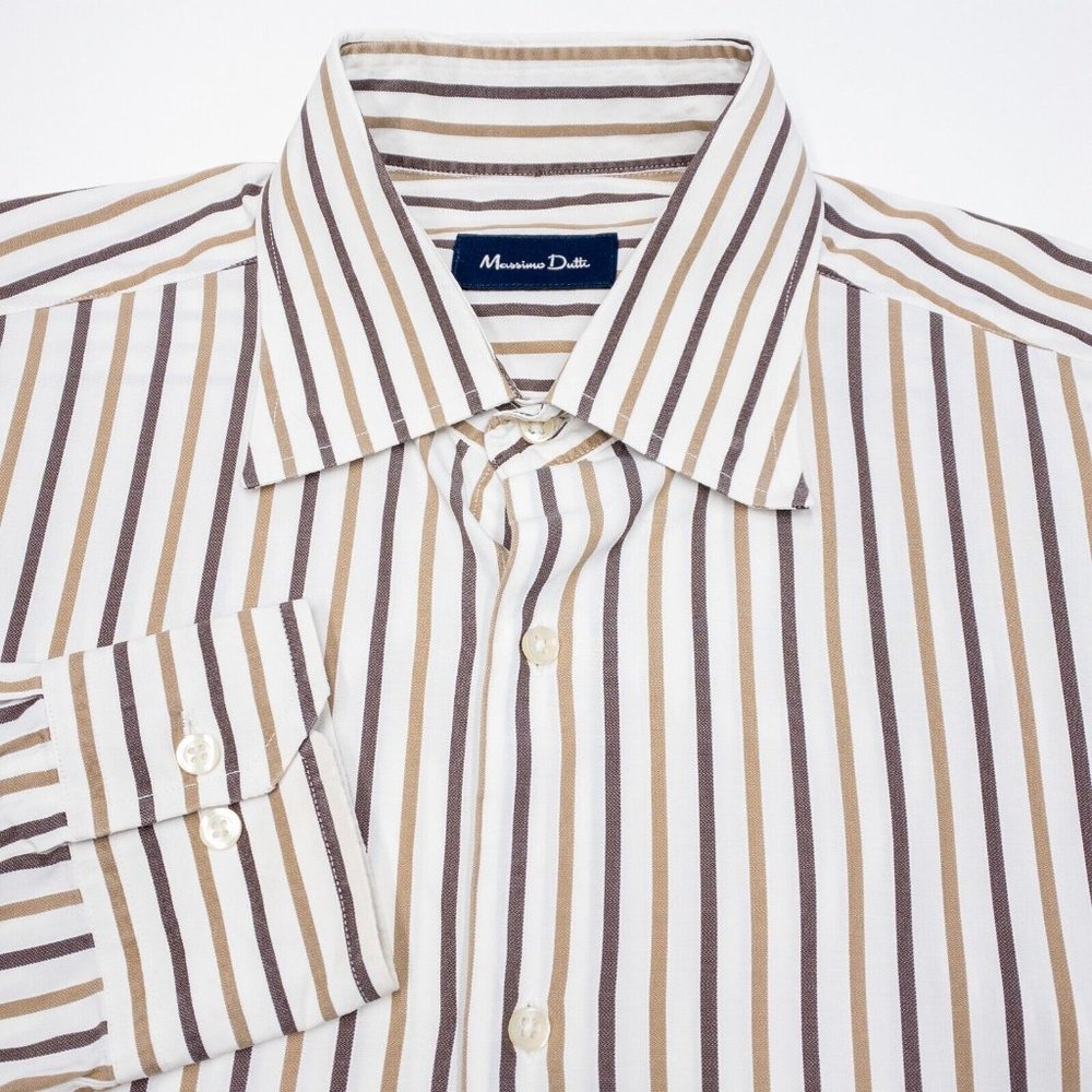 Massimo Dutti Dress Shirt Men's Size 17 (34) Long Sleeve Button-Up Striped